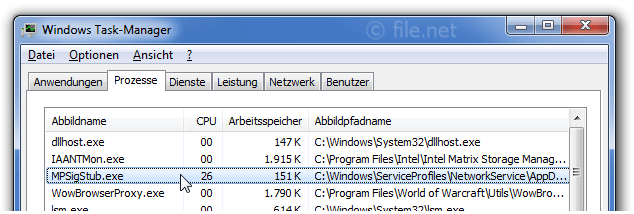 Windows Task-Manager mit MpSigStub