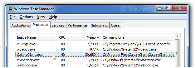 Windows Task Manager with GalaxyClient