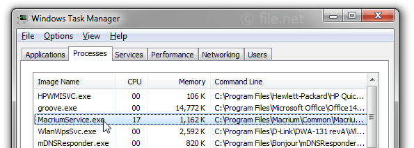 Windows Task Manager with MacriumService