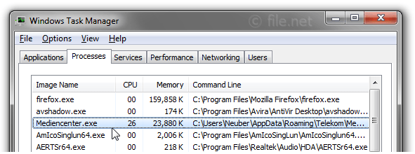 Windows Task Manager with Mediencenter