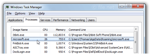 Windows Task Manager with Microsoft
