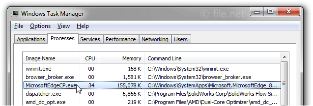Windows Task Manager with MicrosoftEdgeCP