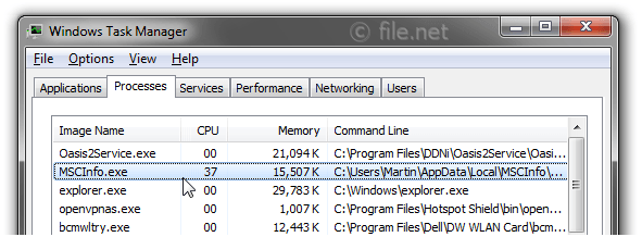 Windows Task Manager with MSCInfo