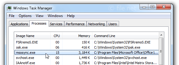 Windows Task Manager with msosync