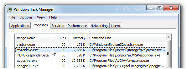 Windows Task Manager with mvraidsvc